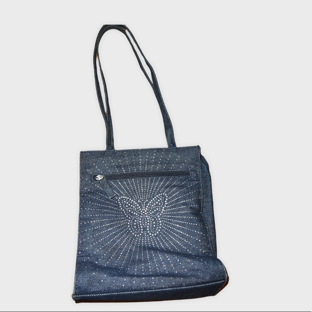 Denim handbag with butterfly